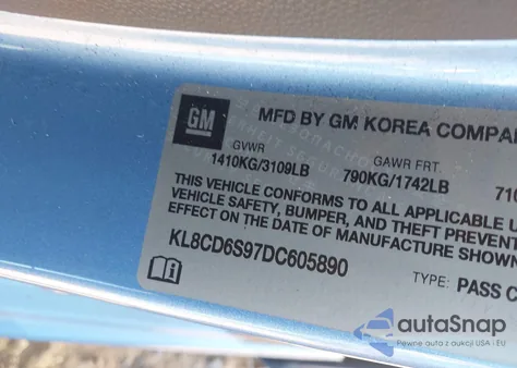 2013 Chevrolet Spark 1Lt Auto from USA, damaged, VIN KL8CD6S97DC605890